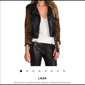 Laer Leather Moto Jacket - Black & Cheetah - XS